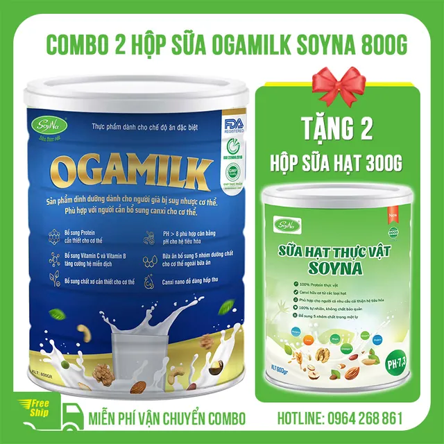 (Combo 2 hộp) sữa hạt Ogamilk Soyna 800g tặng kèm 2 hộp sữa hạt