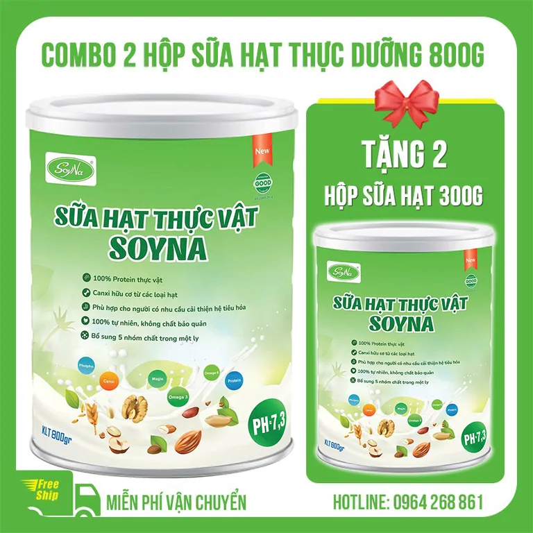 (Combo 2 hộp) Sữa hạt thực dưỡng Soyna 800g tặng kèm 2 hộp sữa hạt