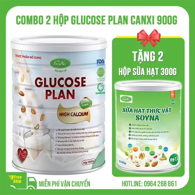 (Combo 2 hộp) Sữa thực vật Glucose Plan Canxi Soyna 900g tặng kèm 2 hộp sữa hạt