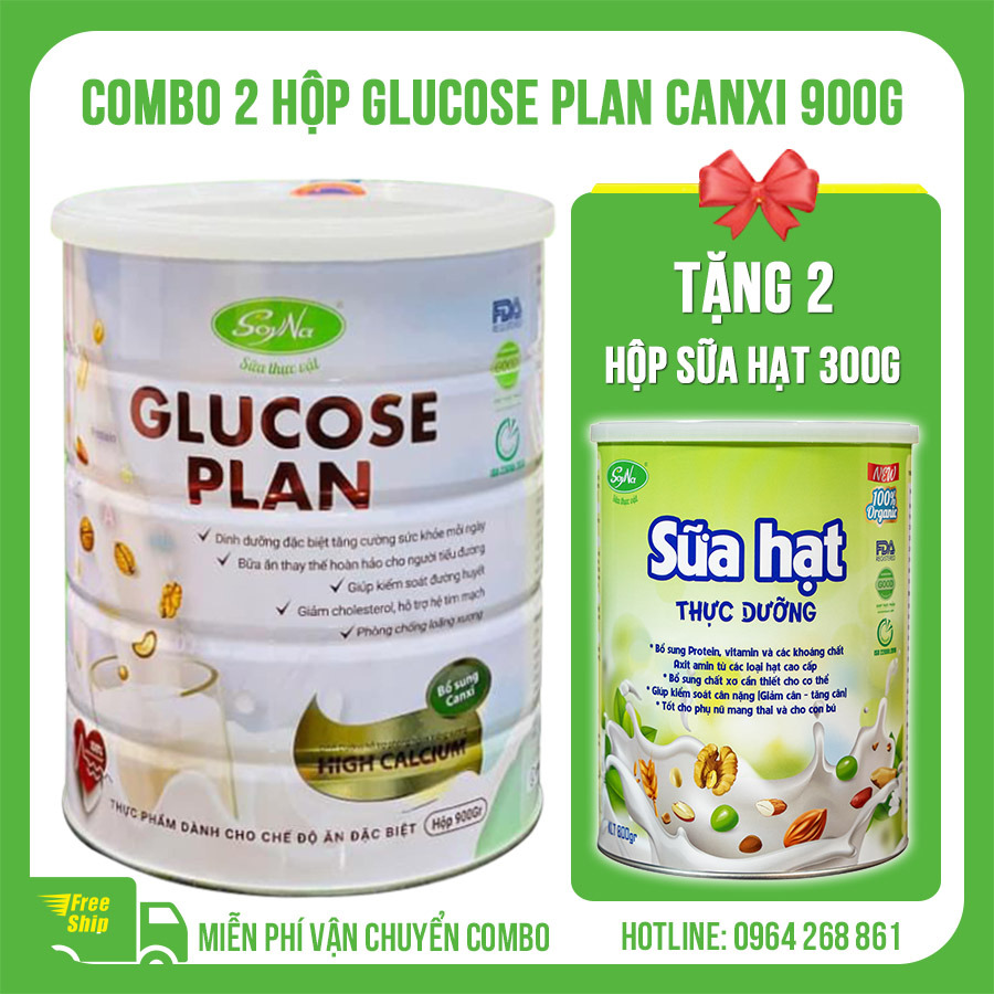 (Combo 2 hộp) Sữa thực vật Glucose Plan Canxi Soyna 900g tặng kèm 2 hộp sữa hạt