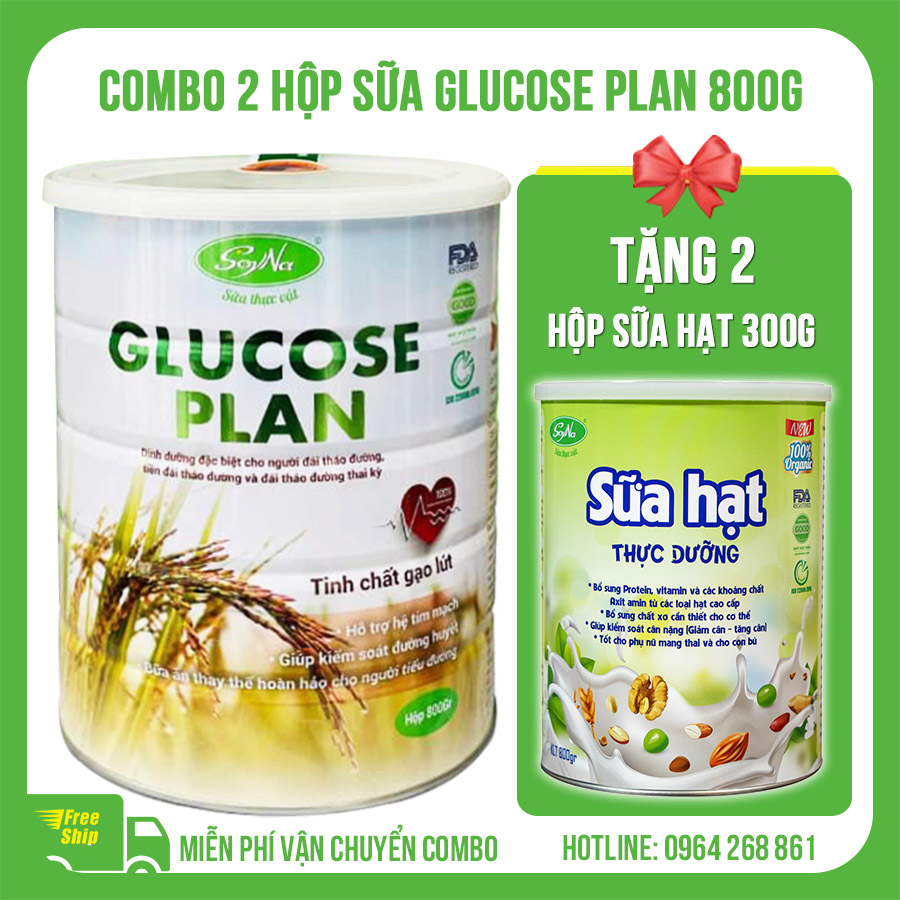 (Combo 2 hộp) Sữa thực vật Glucose Plan Soyna 800g tặng kèm 2 hộp sữa hạt