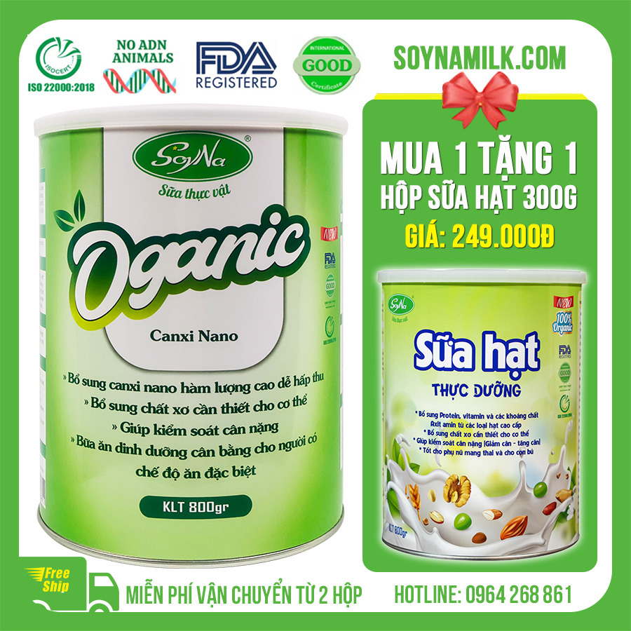 Sữa hạt Oganic Canxi Nano Soyna 800g