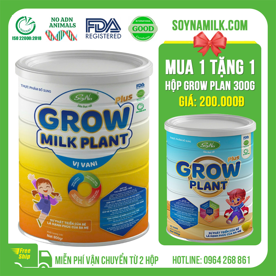 Sữa thực vật Grow Milk Plant Soyna 800g dành cho trẻ em